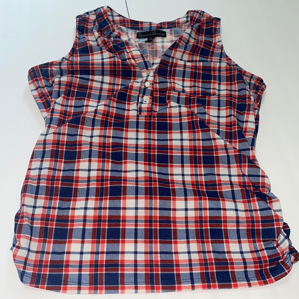 Red and blue flannel style tank